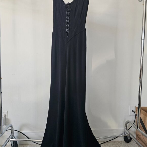 Lauren Ralph Lauren Fluted Black Evening Gown w/Sweep Train + Lace-Up Bustier - Picture 9 of 9